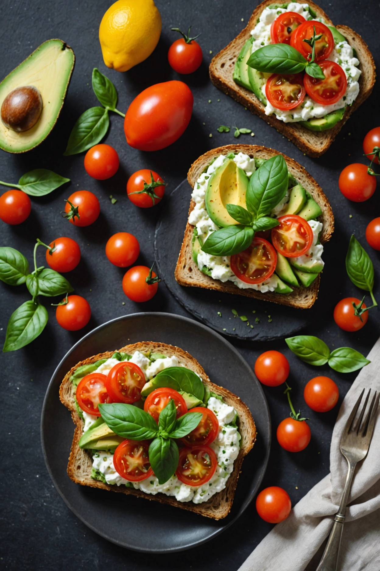 1. Avocado and Cherry Tomato Cottage Cheese Toast