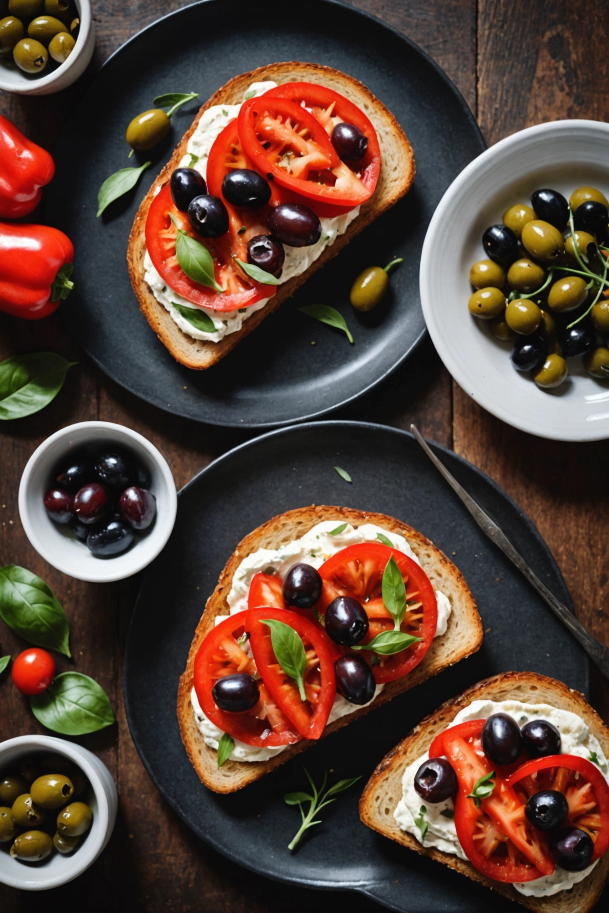 11. Roasted Red Pepper and Olive Ricotta Toast