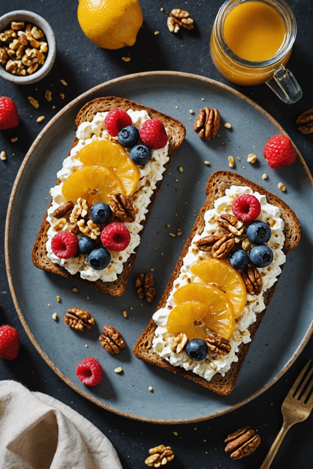 2. Honey and Walnut Cottage Cheese Toast