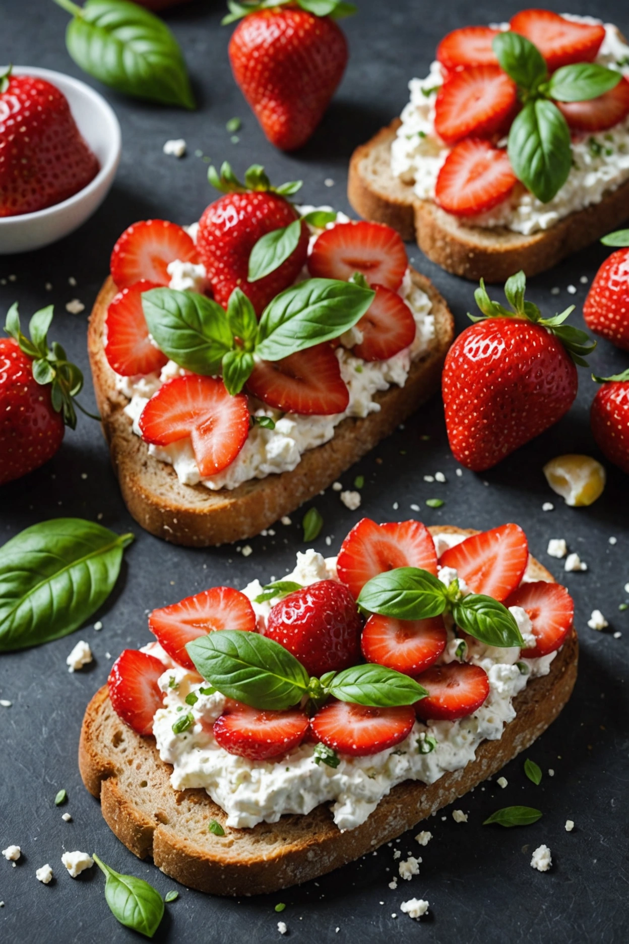 5. Fresh Strawberry and Basil Cottage Cheese Toast