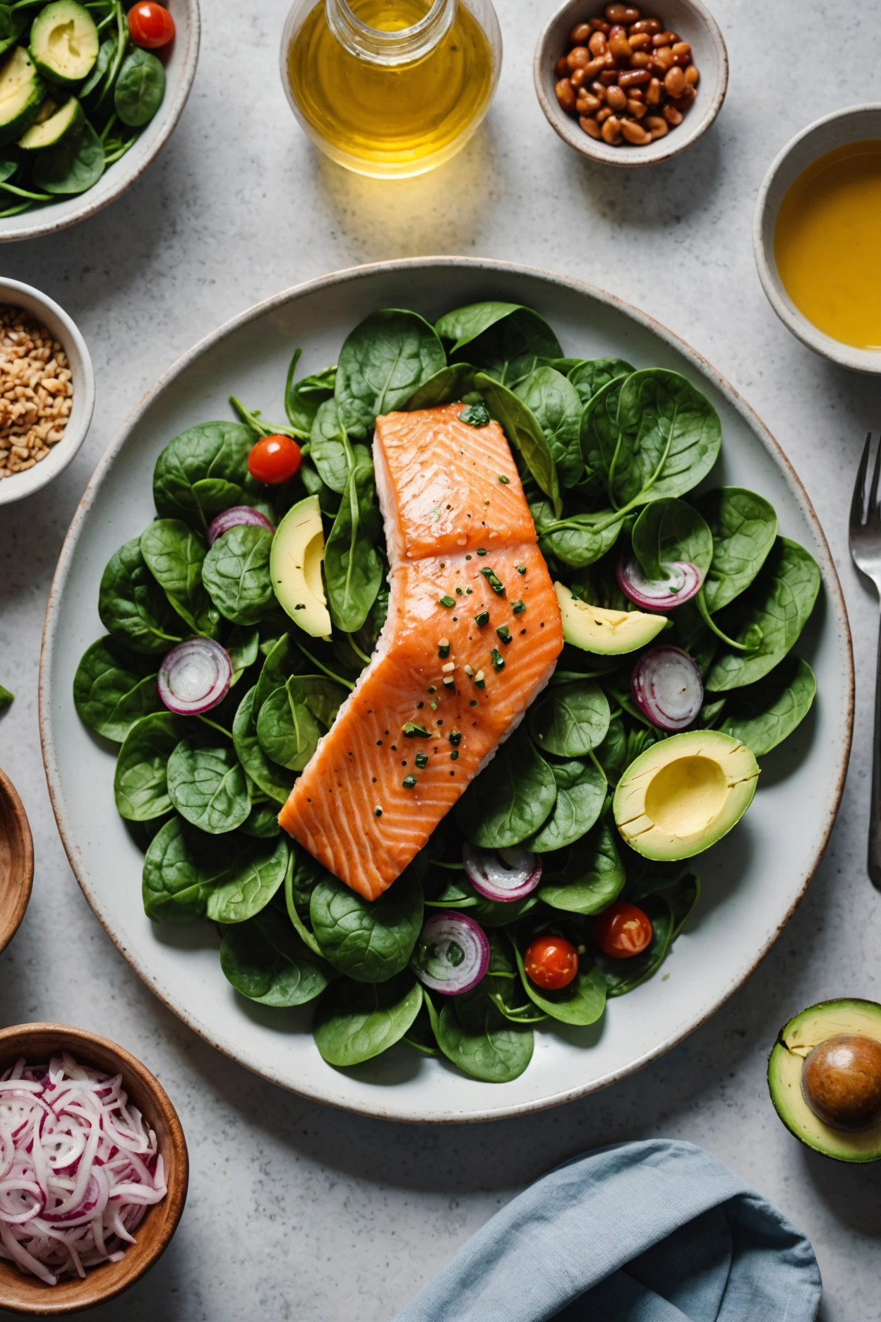 6. Pan-Seared Salmon Spinach Salad