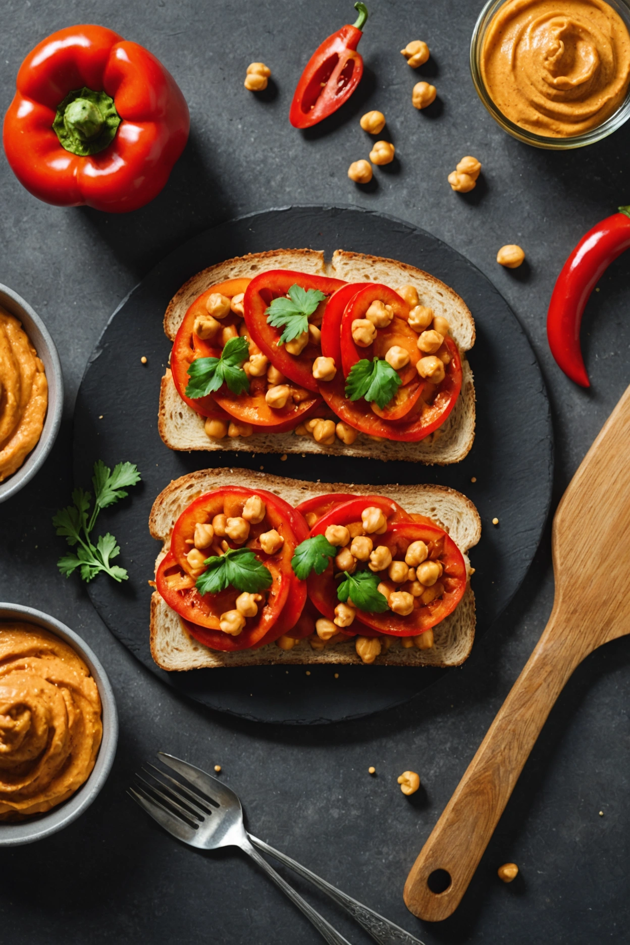 6. Roasted Red Pepper Hummus Toast