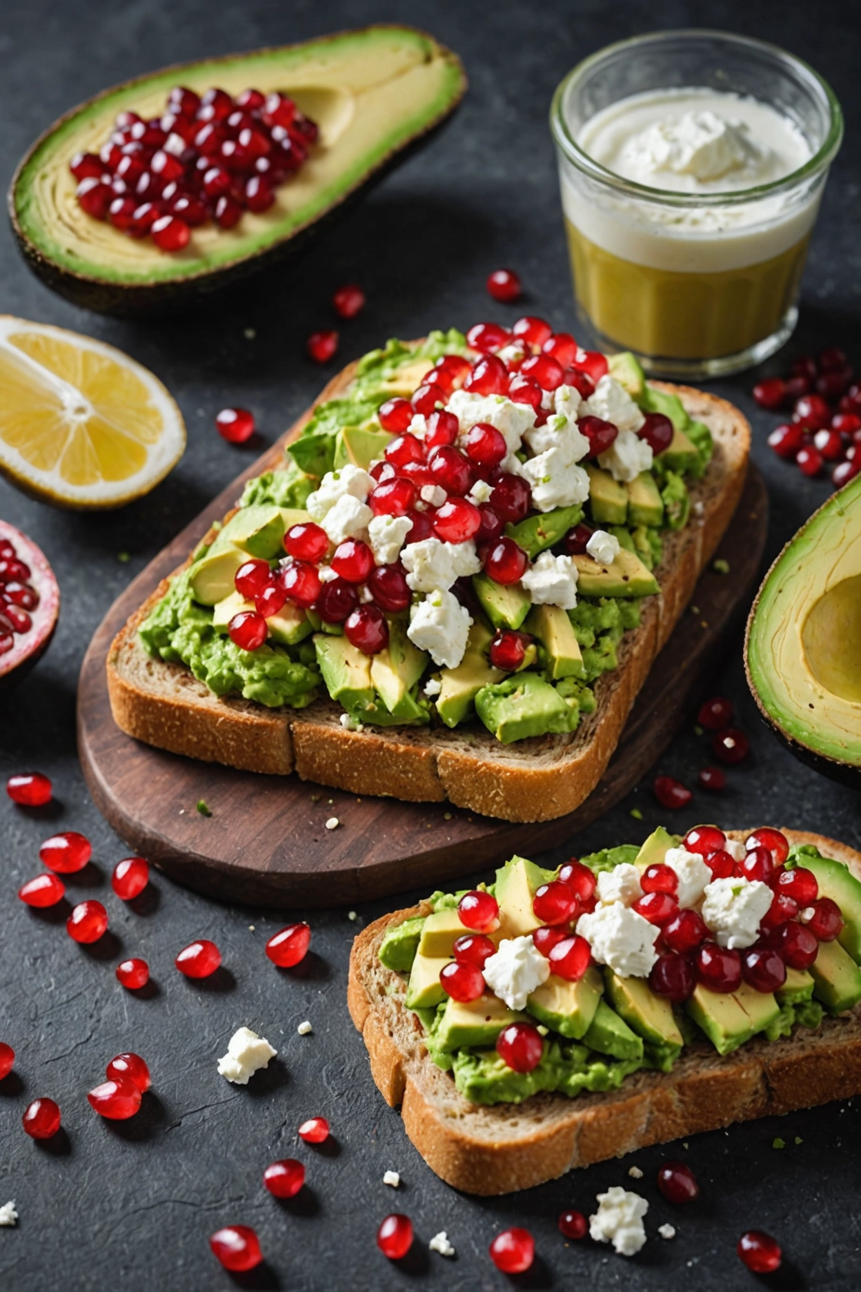 8. Avocado Toast with Feta and Pomegranate