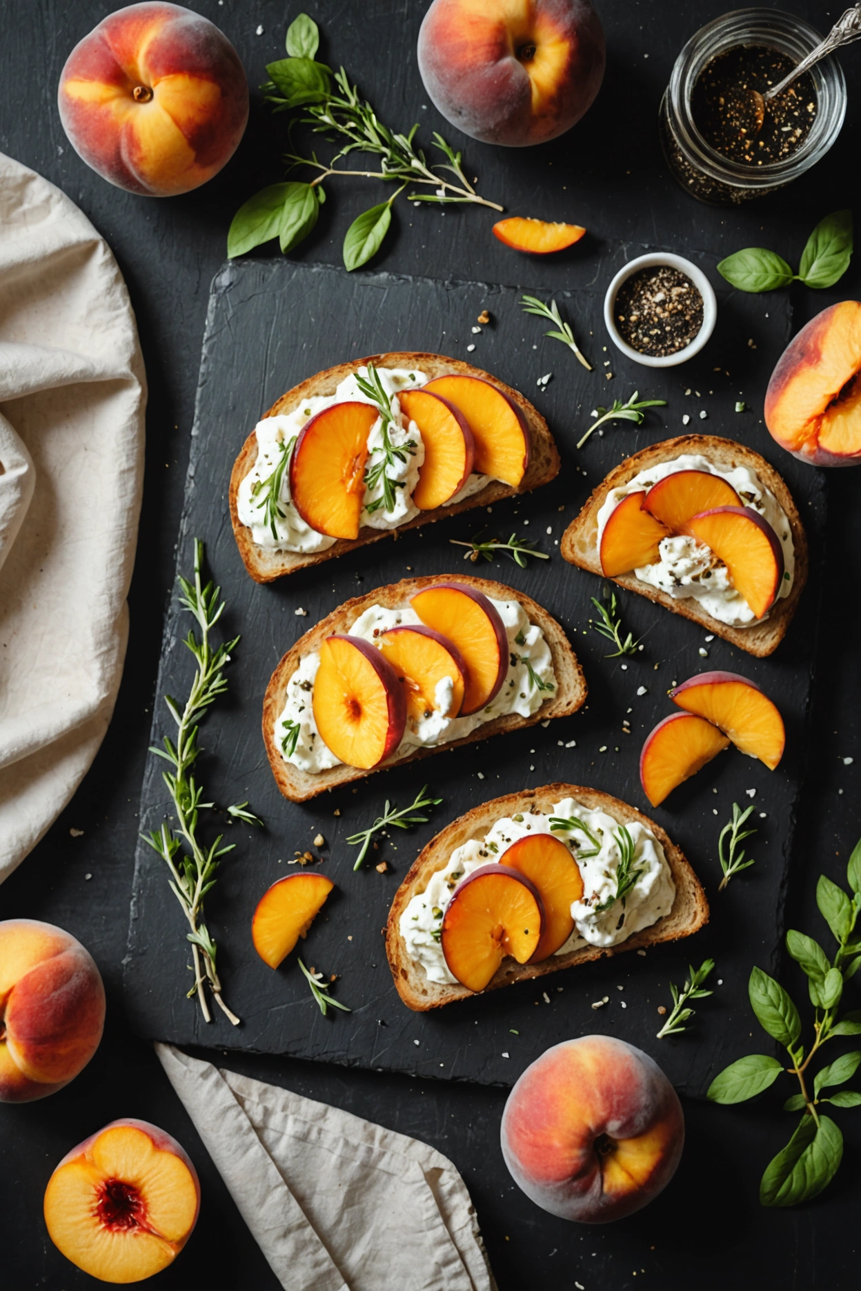 8. Peach and Thyme Ricotta Toast