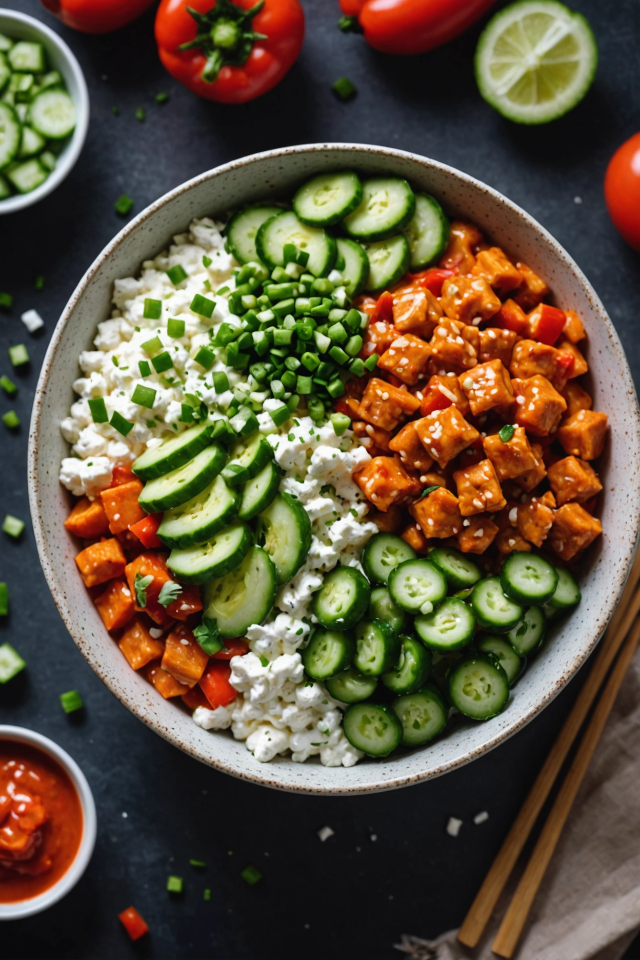 9. Spicy Sriracha Cottage Cheese Dinner Bowl