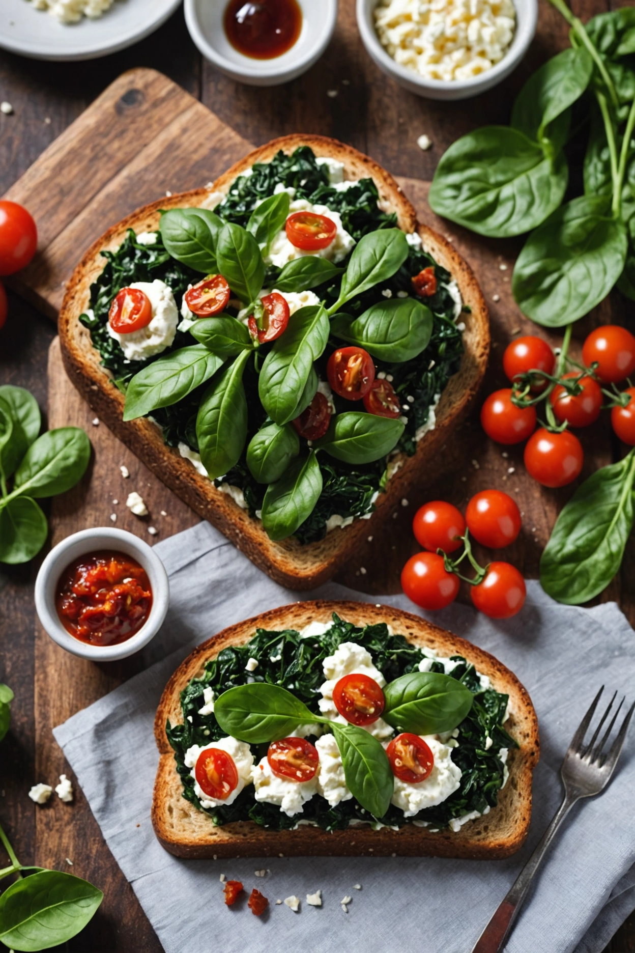 9. Spinach and Sun-Dried Tomato Cottage Cheese Toast