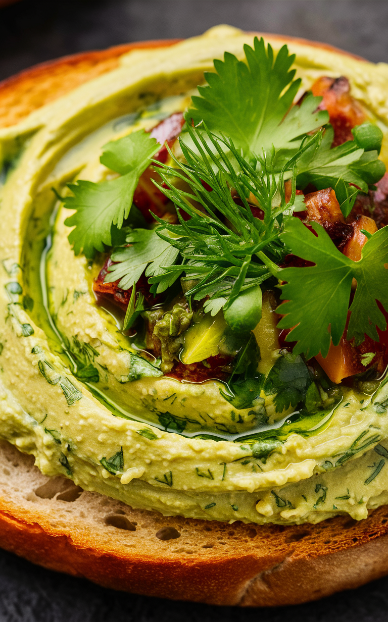 Herbs and Hummus on toast