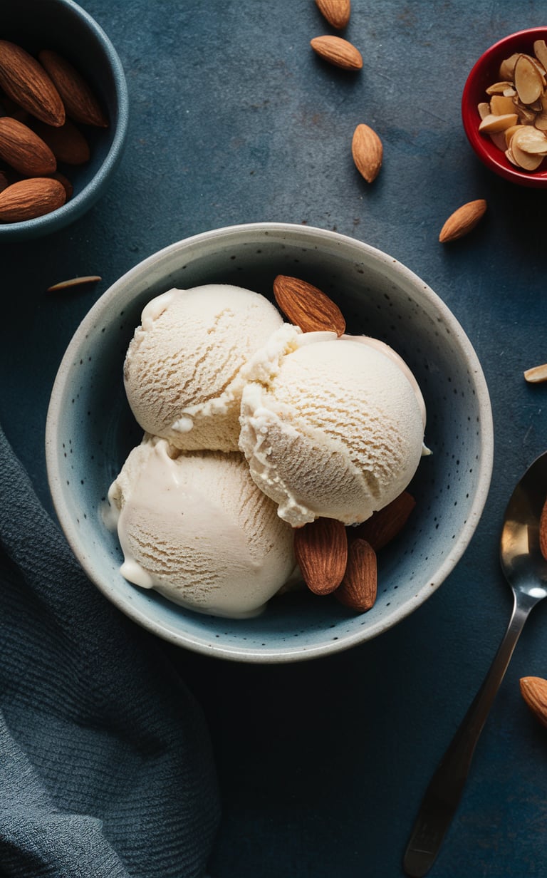 A bowl of Vanilla almond protein ice cream