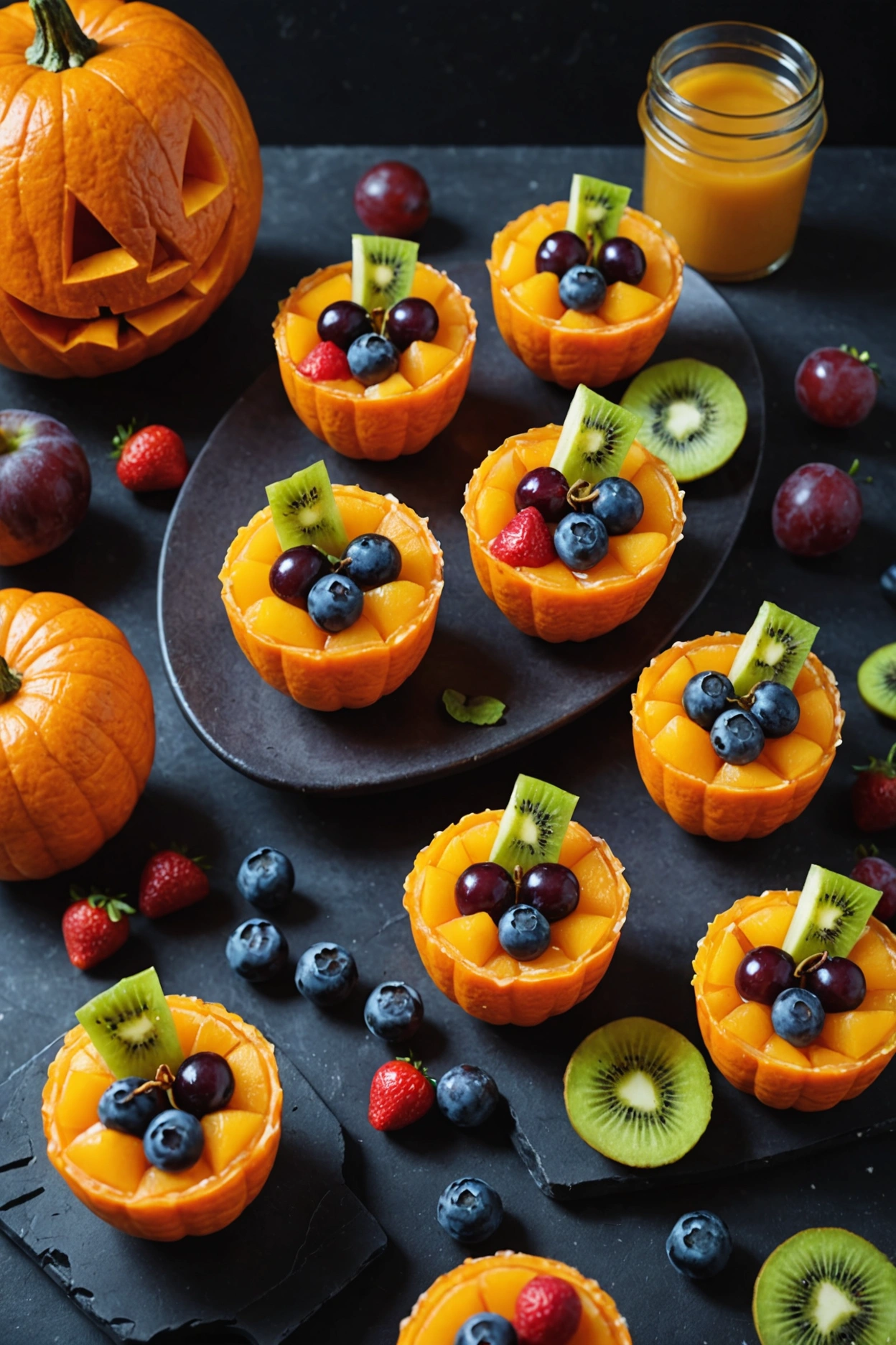 4. Jack-o'-Lantern Orange Fruit Cups