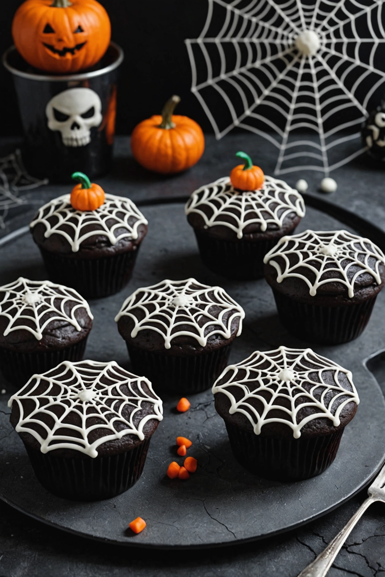 6. Spooky Spiderweb Cupcakes