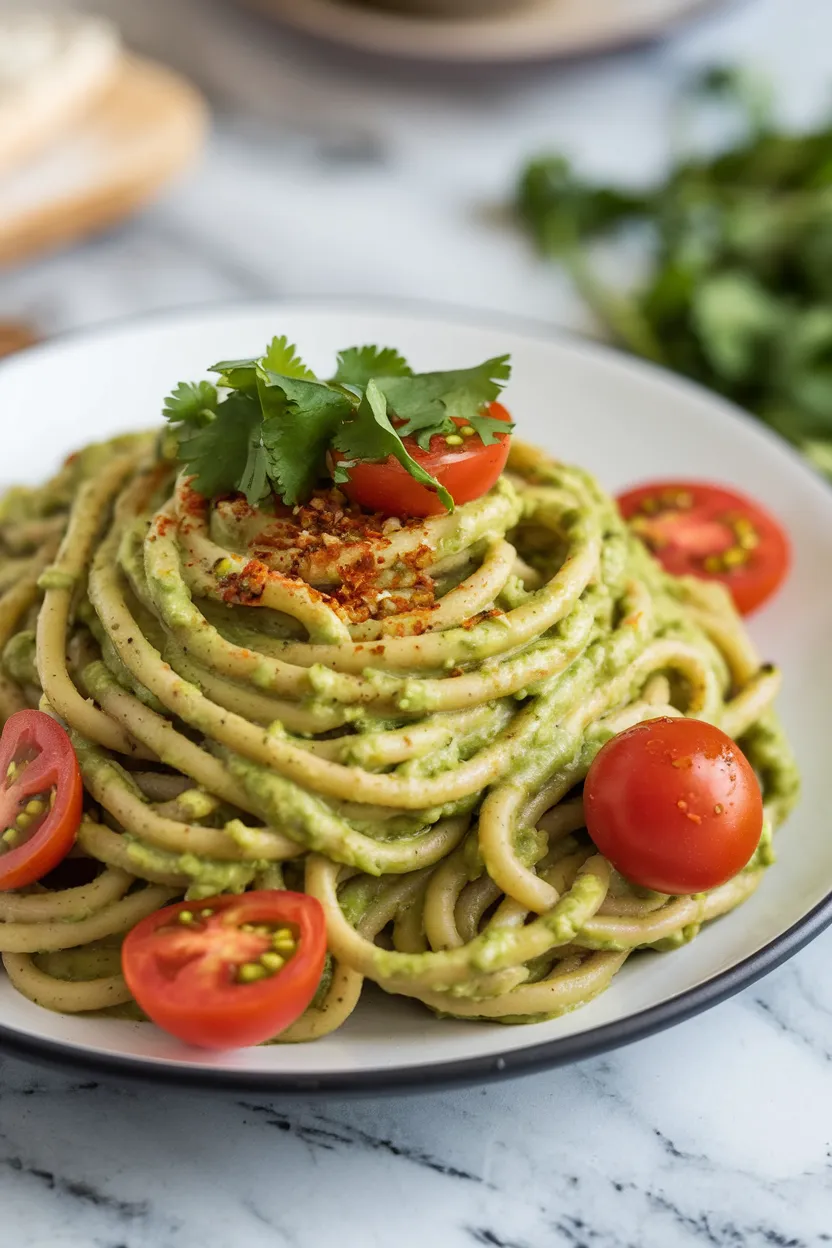 10. Black Bean Spaghetti with Avocado Sauce