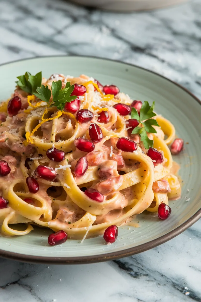 11. Festive Fettuccine with Pomegranate Seeds