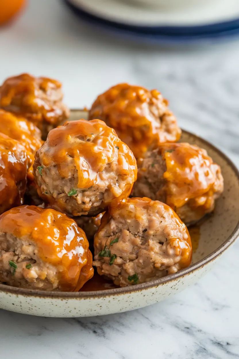 16. Orange Glazed Crockpot Meatballs