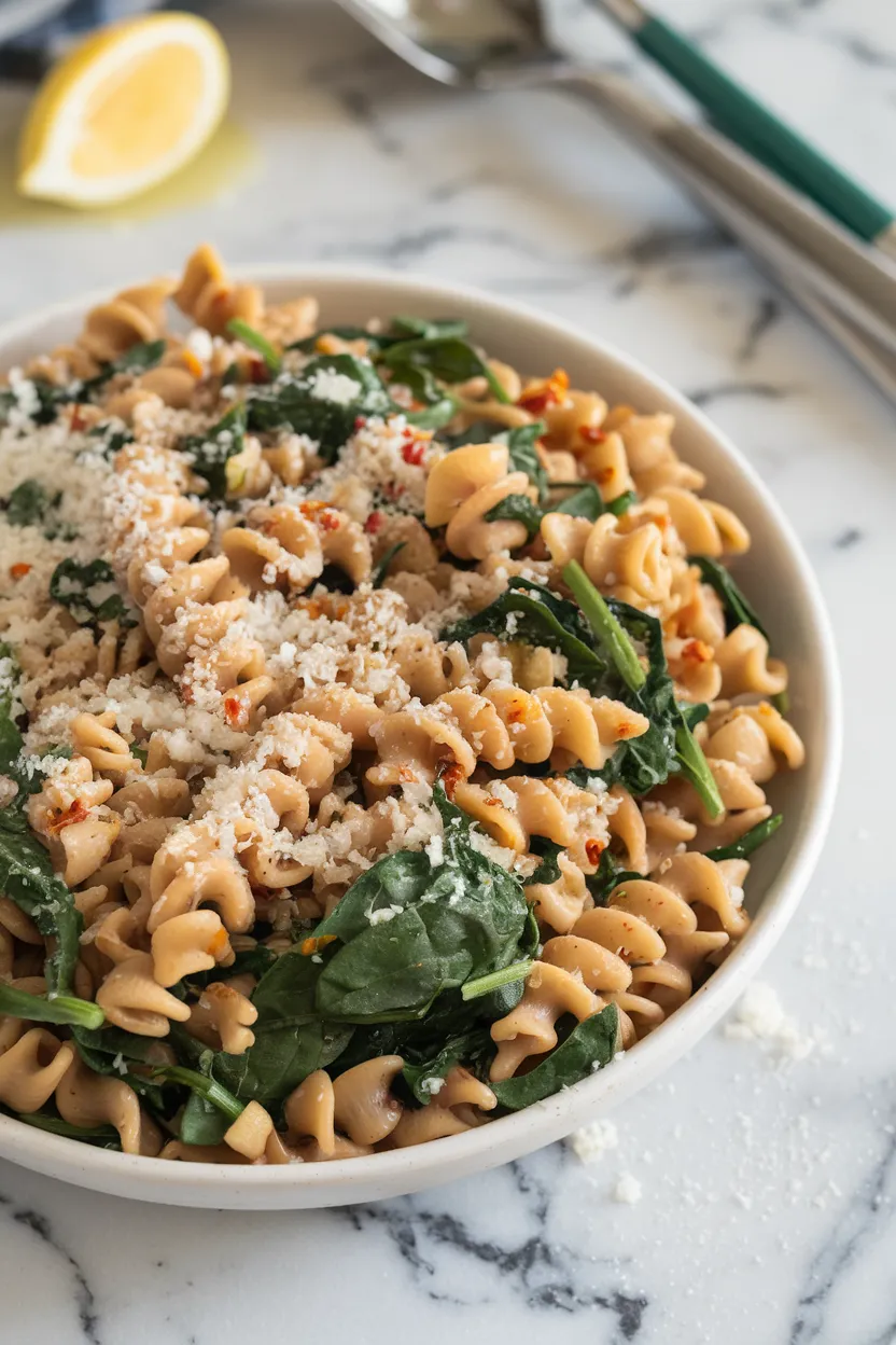 6. Lentil Pasta with Spinach and Garlic