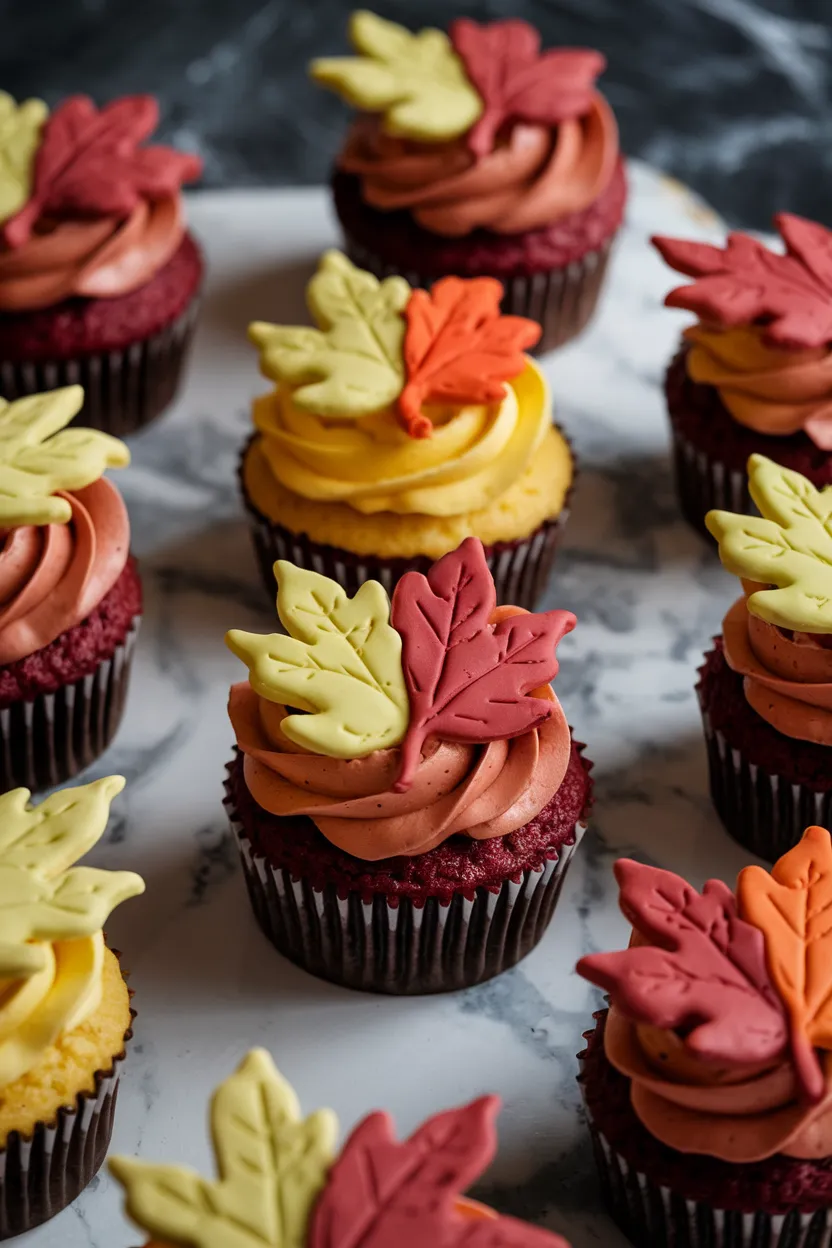 9. Fall Leaves Cupcakes