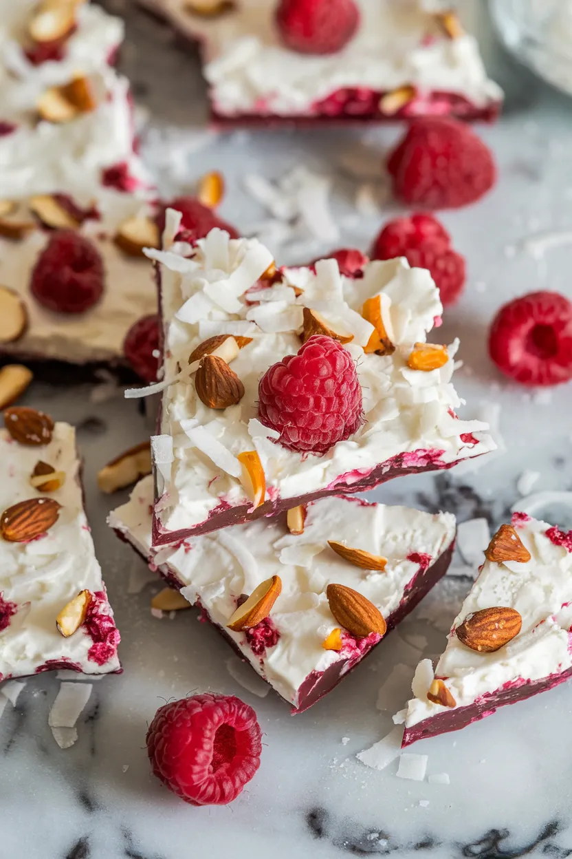 17. Raspberry Coconut Cottage Cheese Bark