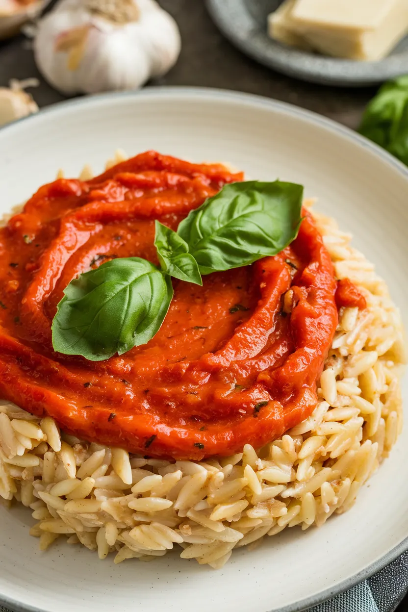 18. Orzo with Roasted Red Pepper Sauce