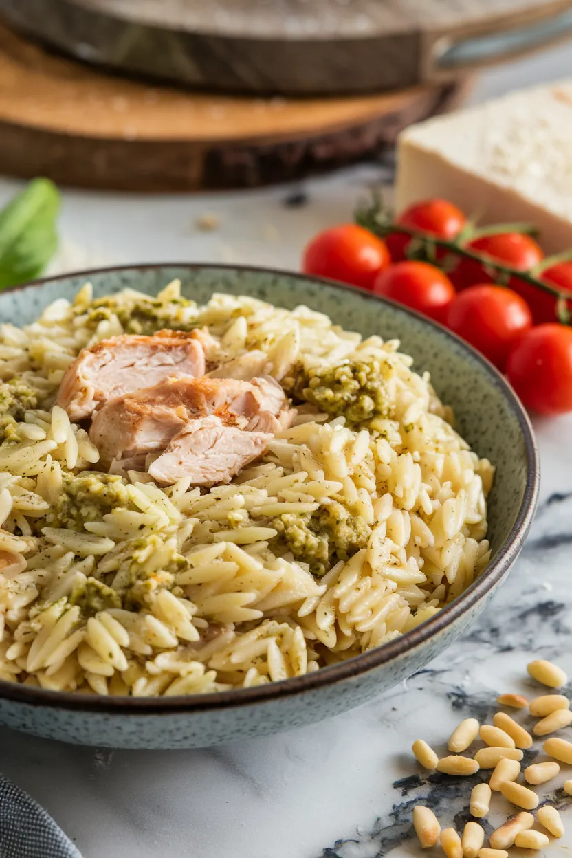 19. Orzo with Pesto and Chicken