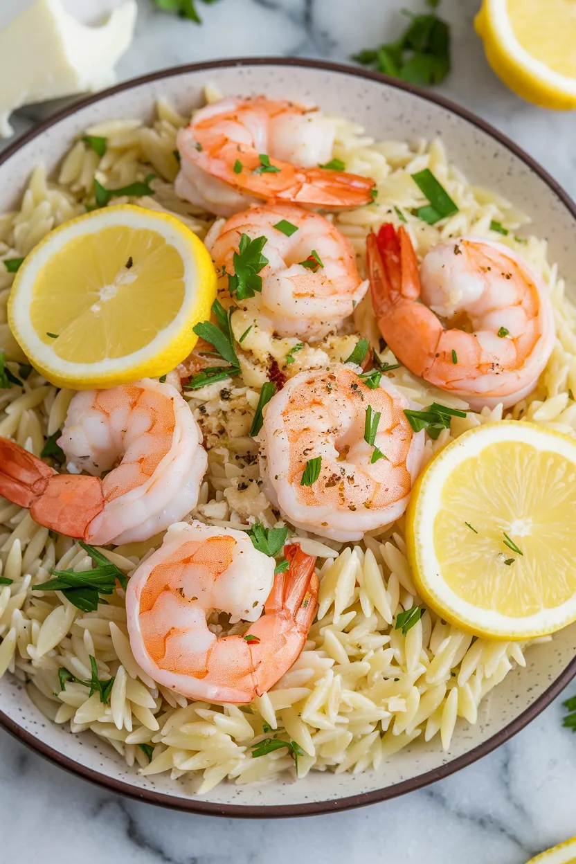 6. Lemon Garlic Shrimp Orzo