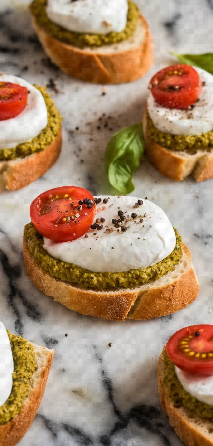 5. Pesto Burrata Crostini Appetizers