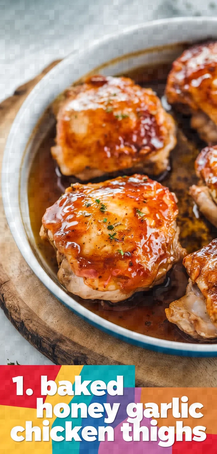 1. Baked Honey Garlic Chicken Thighs