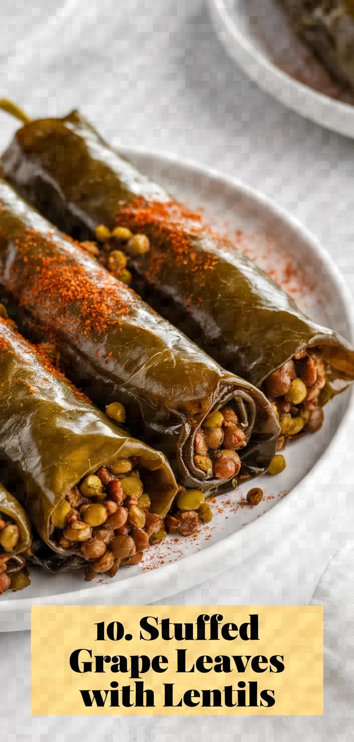 10. Stuffed Grape Leaves with Lentils