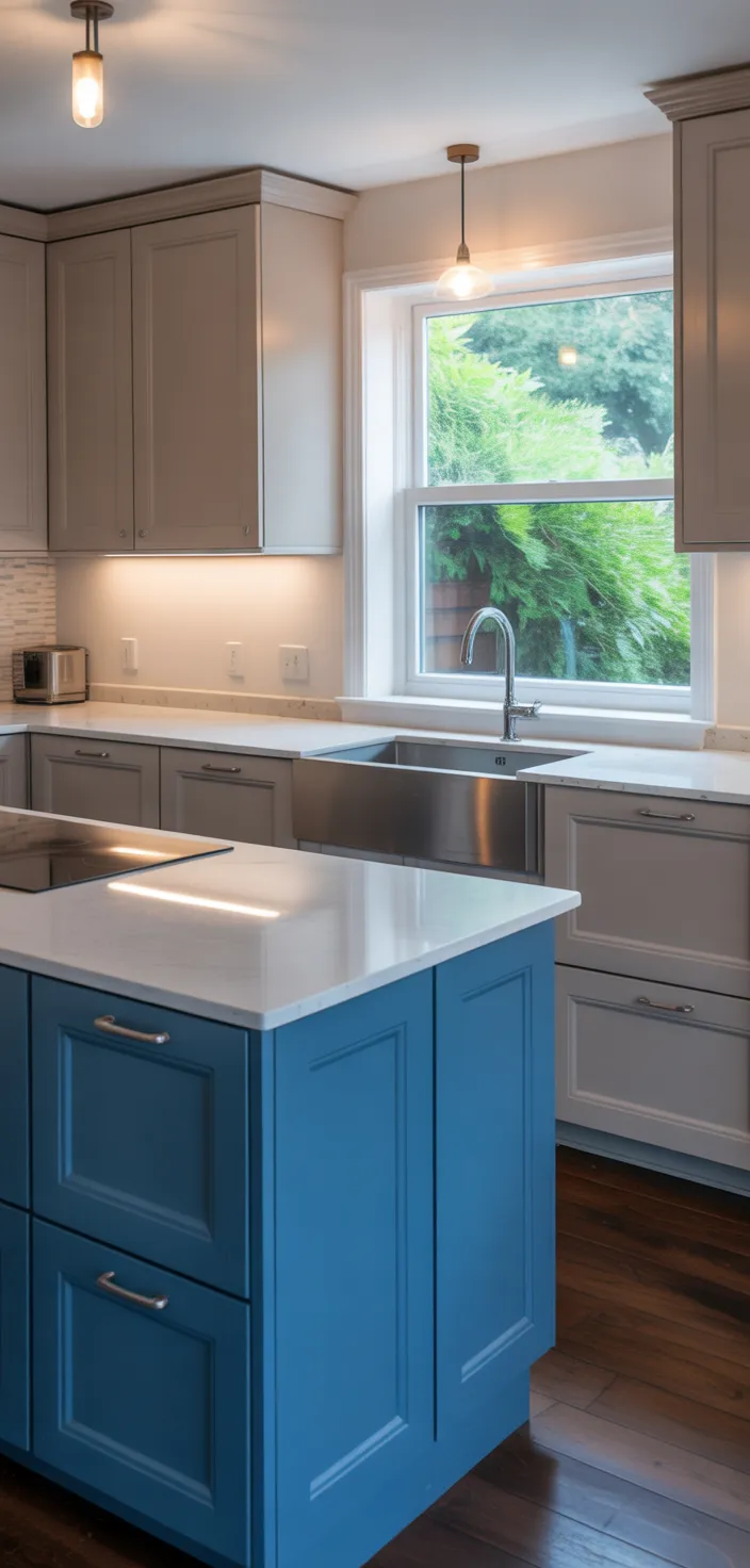 17. Greige and Blue Two-Tone Cabinets