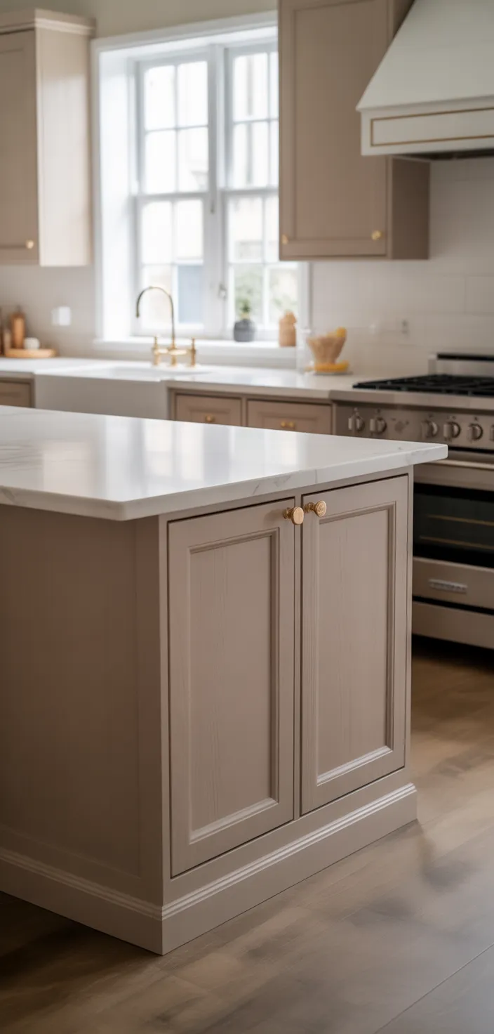 2. Raised Panel Greige Cabinets