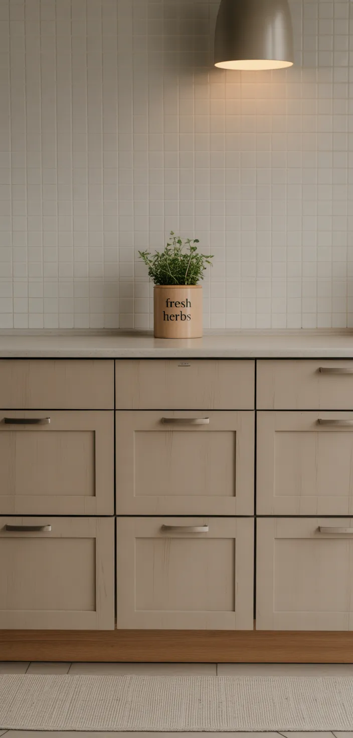 3. Flat Panel Greige Cabinets
