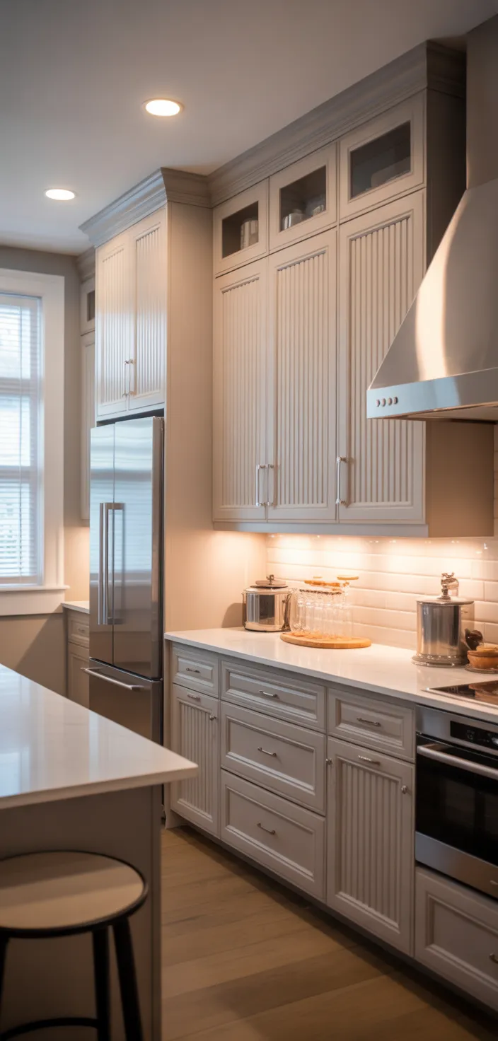 4. Beaded Inset Greige Cabinets