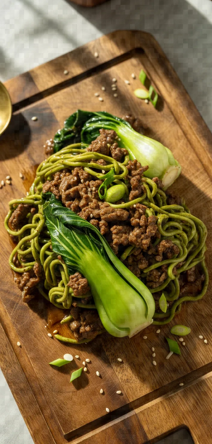 2. Matcha-Infused Ground Beef Stir-Fry with Bok Choy