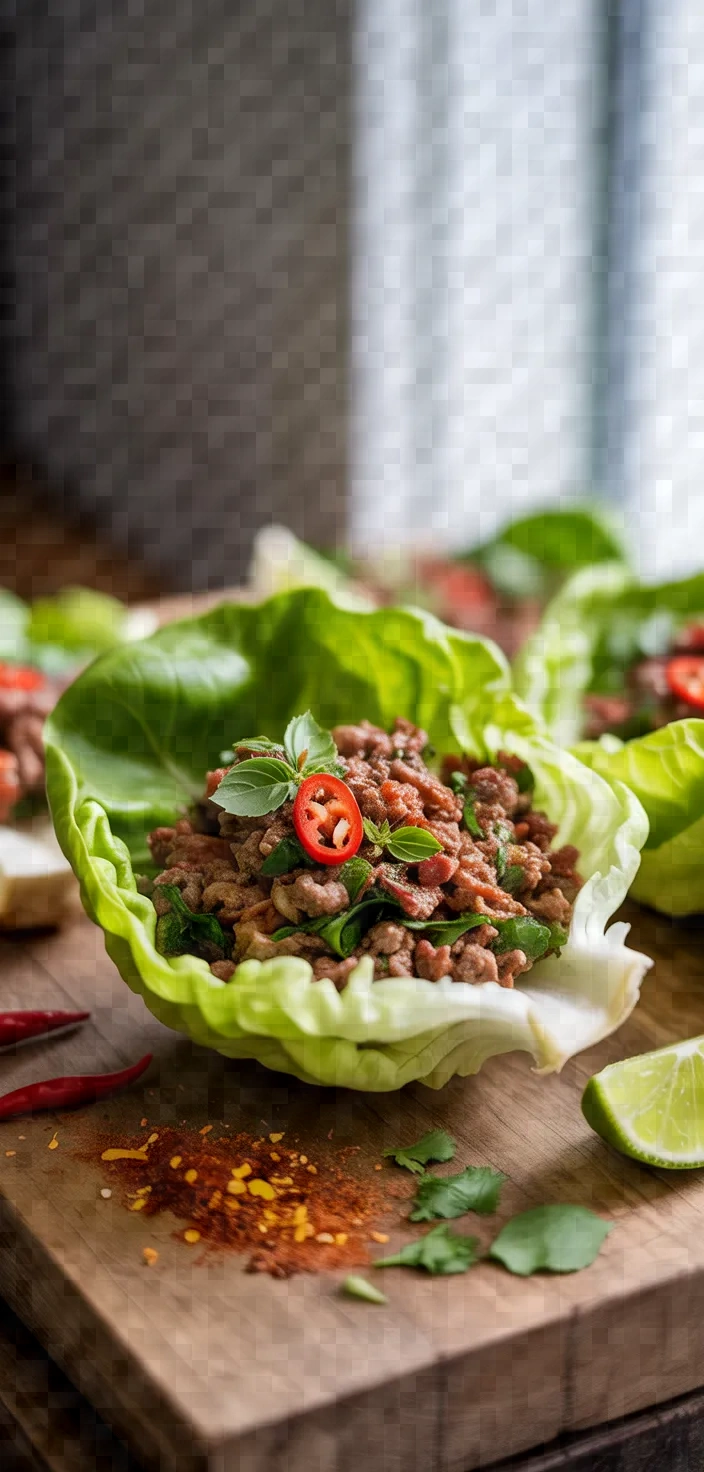 4. Thai Basil Ground Beef Larb Lettuce Cups