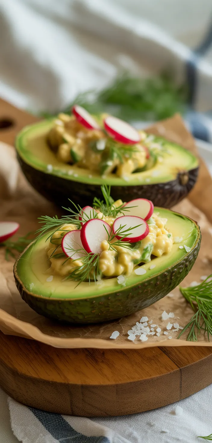 Avocado Egg Salad Boats with Radish Crunch