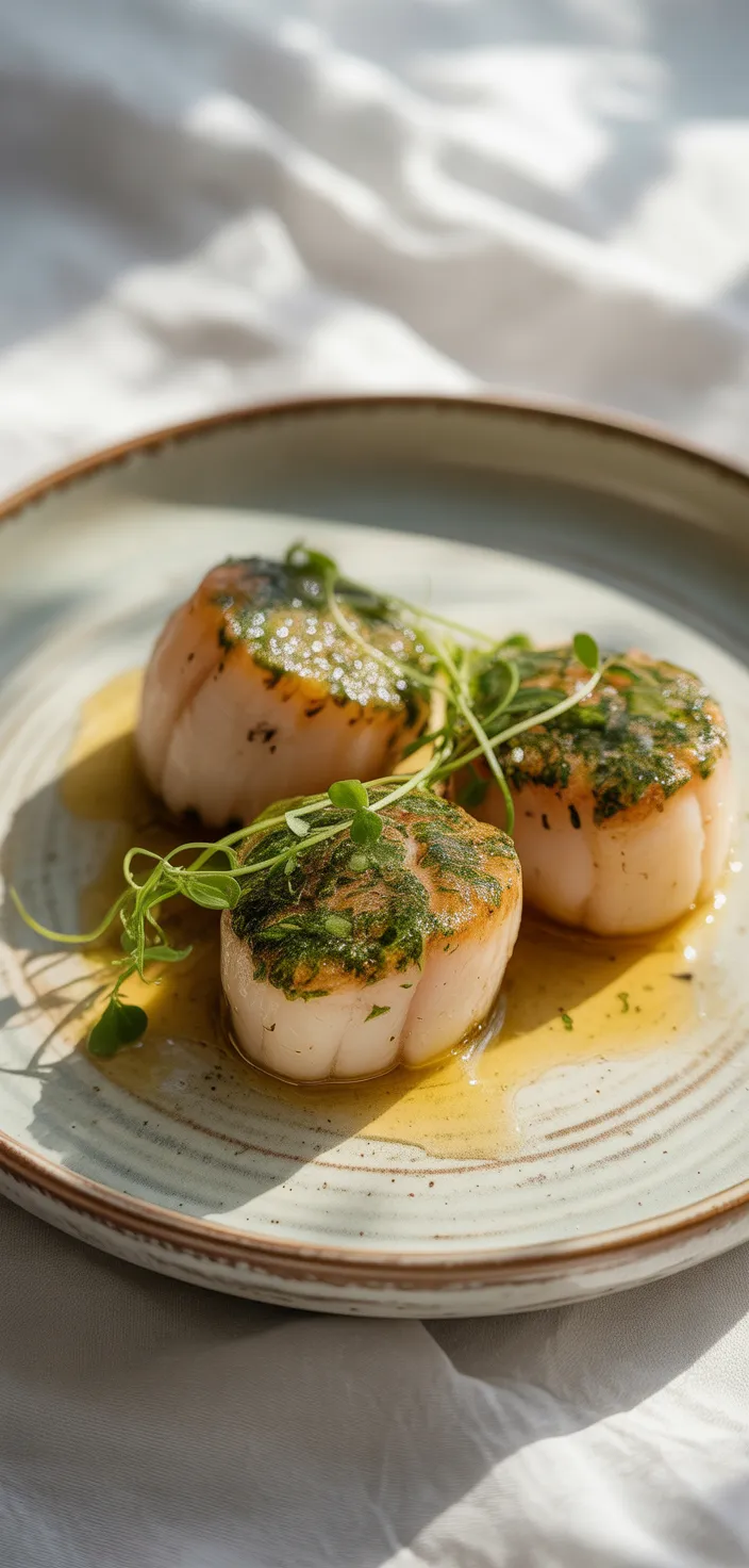 Herb-Crusted Seared Scallops with Truffle Oil
