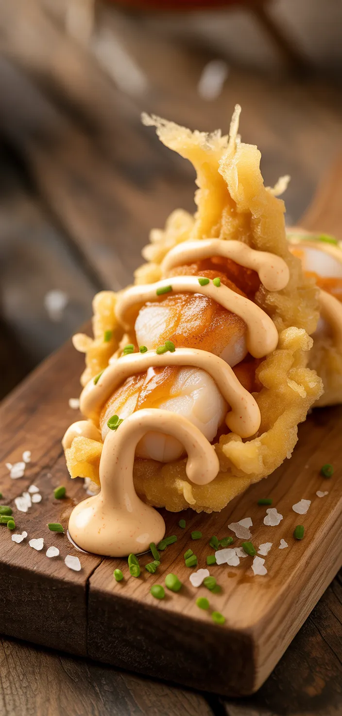 Scallop Tempura with Spicy Mayo Swirl