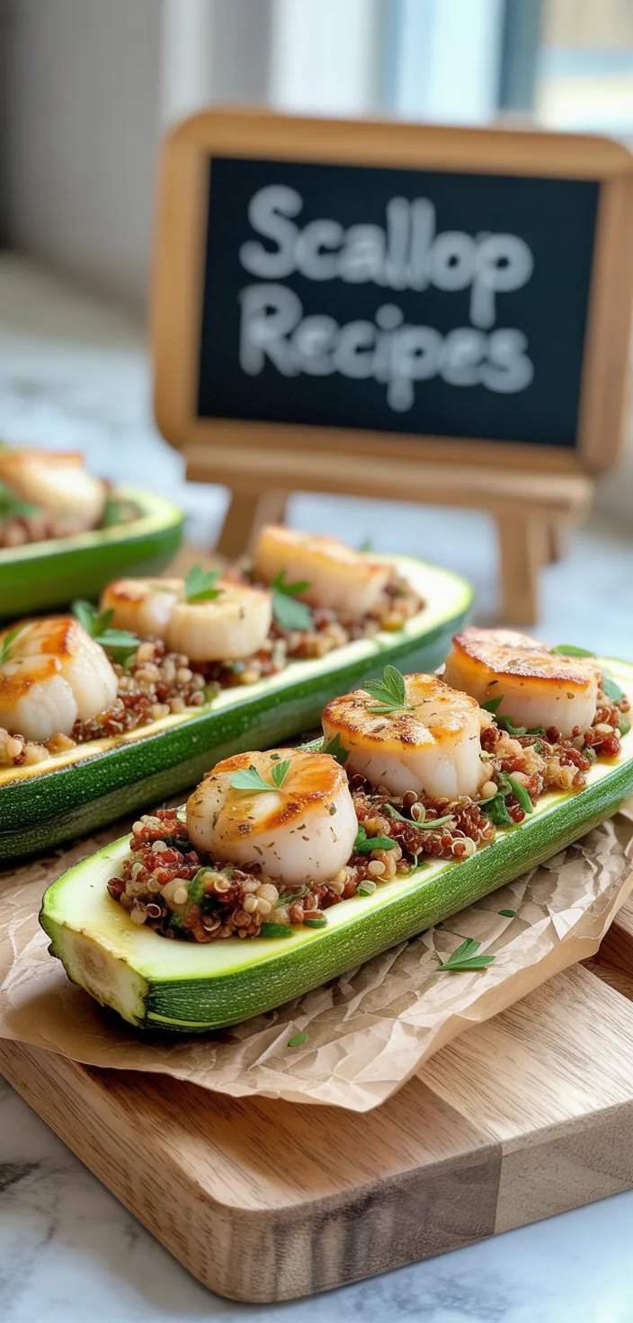 Scallop and Quinoa Stuffed Zucchini Boats