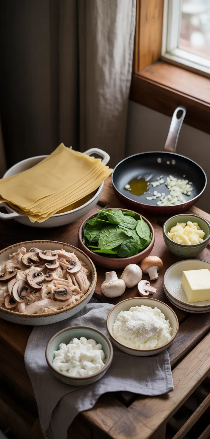 Ingredients photo for Chicken Spinach And Mushroom Lasagna Recipe