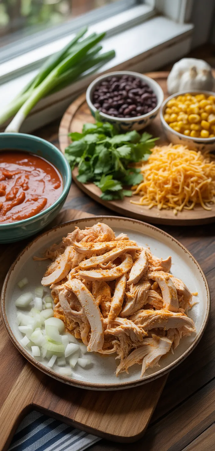 Ingredients photo for Hearty Crockpot Chicken Enchilada Casserole Recipe