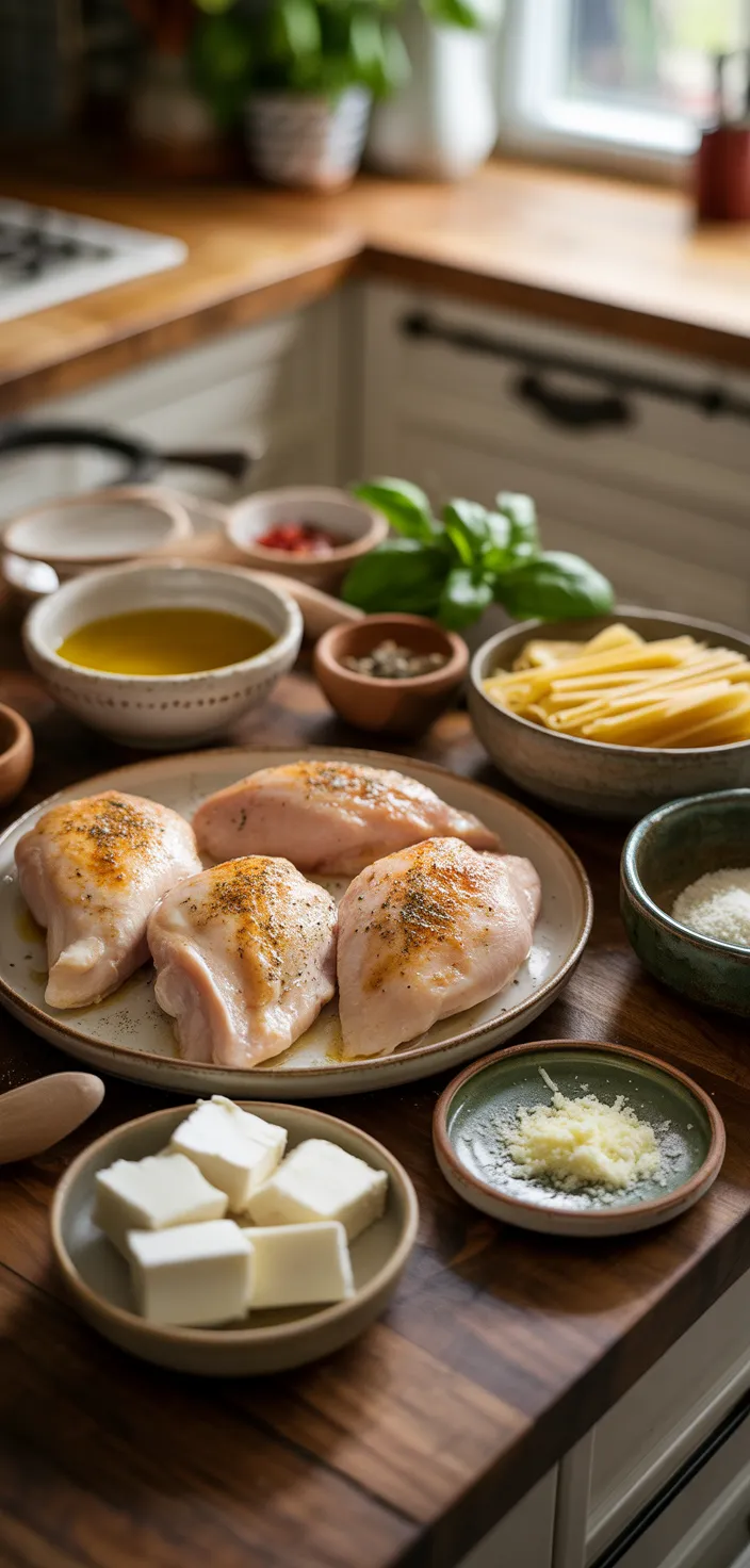 Ingredients photo for Slow Cooker Olive Garden Chicken Pasta Recipe