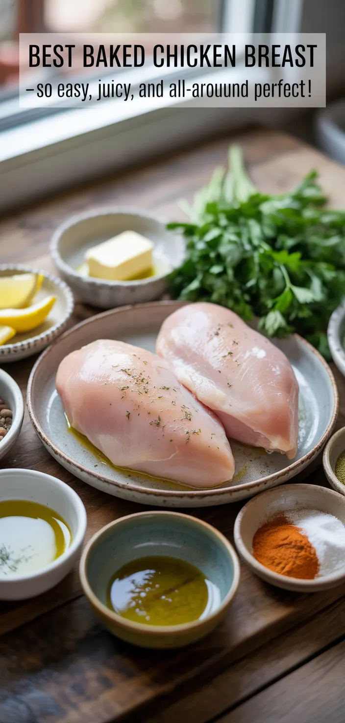 Ingredients photo for Best Baked Chicken Breast – So Easy, So Juicy, And All-around Perfect! Recipe