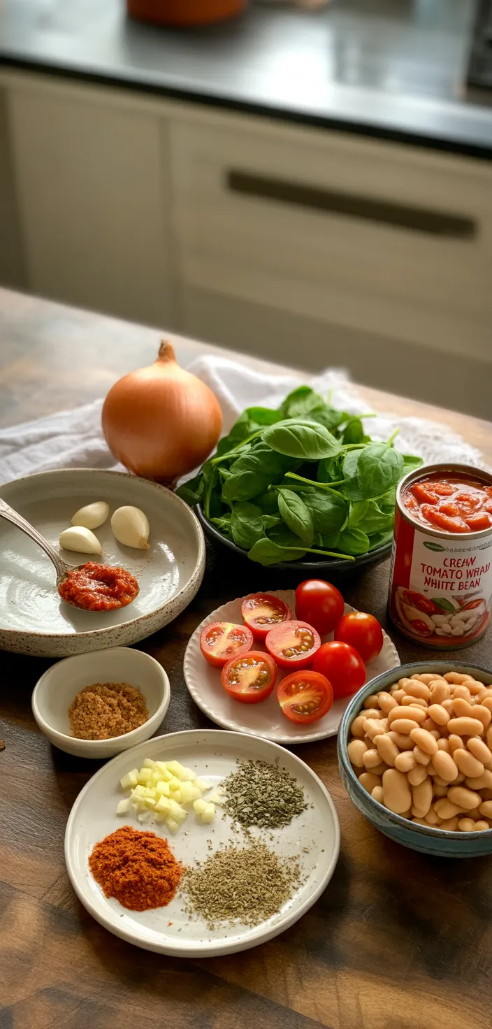 Ingredients photo for Creamy Vegan Tomato White Bean Stew Recipe
