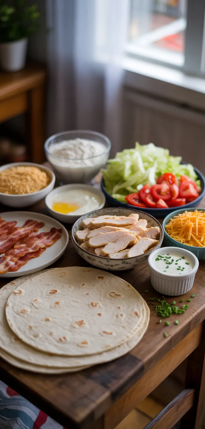 Ingredients photo for Crispy Chicken Bacon Ranch Wrap Recipe