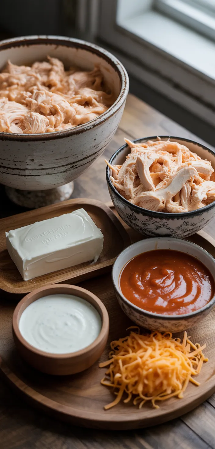 Ingredients photo for Crockpot Buffalo Chicken Dip Recipe