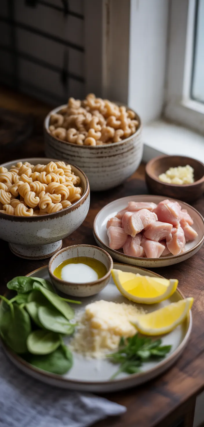 Ingredients photo for Garlic Parmesan Healthy Chicken Pasta Recipe