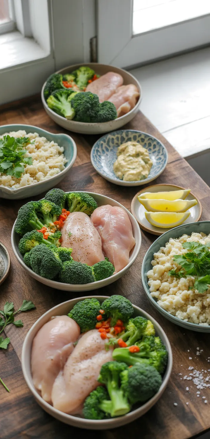 Ingredients photo for Grilled Chicken & Broccoli Bowls With Creamy Garlic Sauce Recipe