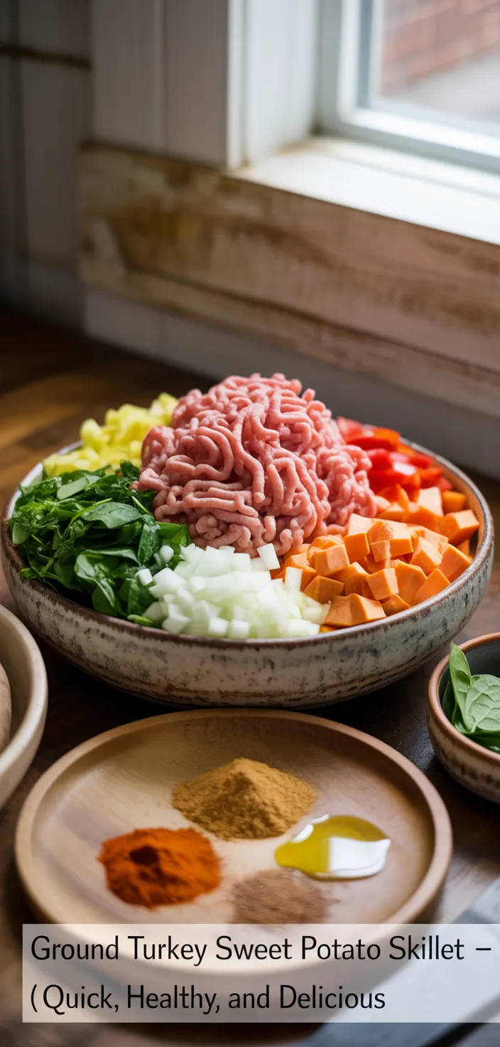 Ingredients photo for Ground Turkey Sweet Potato Skillet – Quick, Healthy, And Delicious Recipe