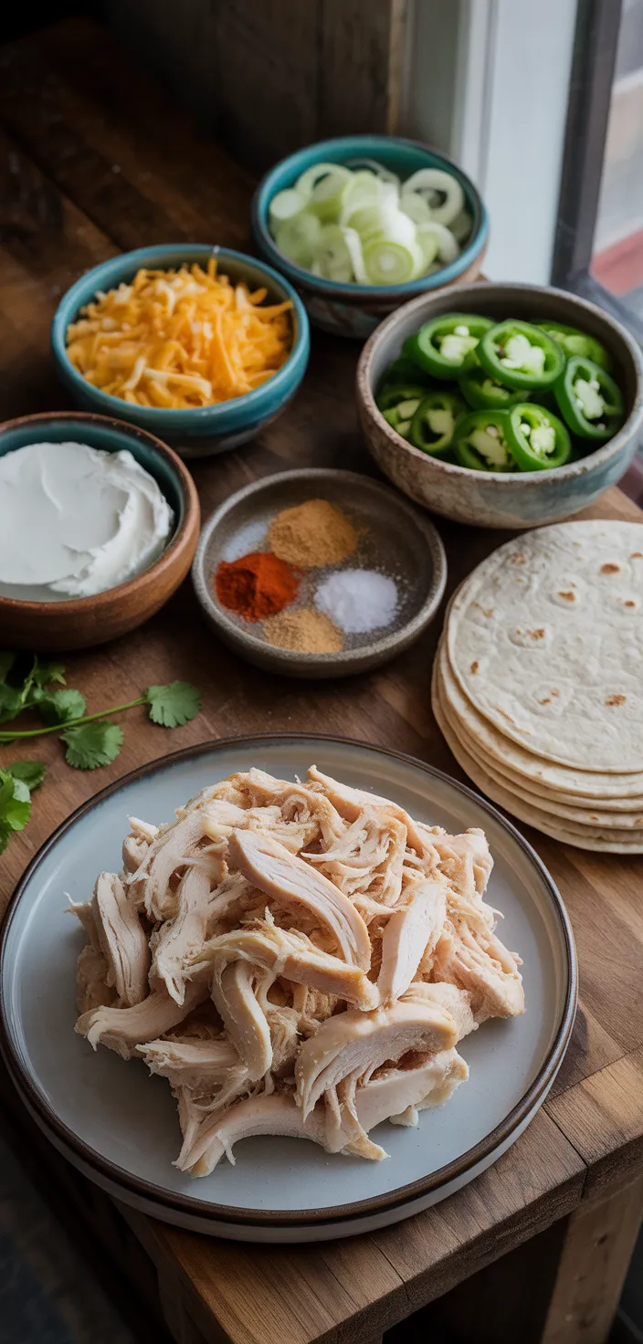 Ingredients photo for JALAPENO POPPER CHICKEN FLAUTAS Recipe
