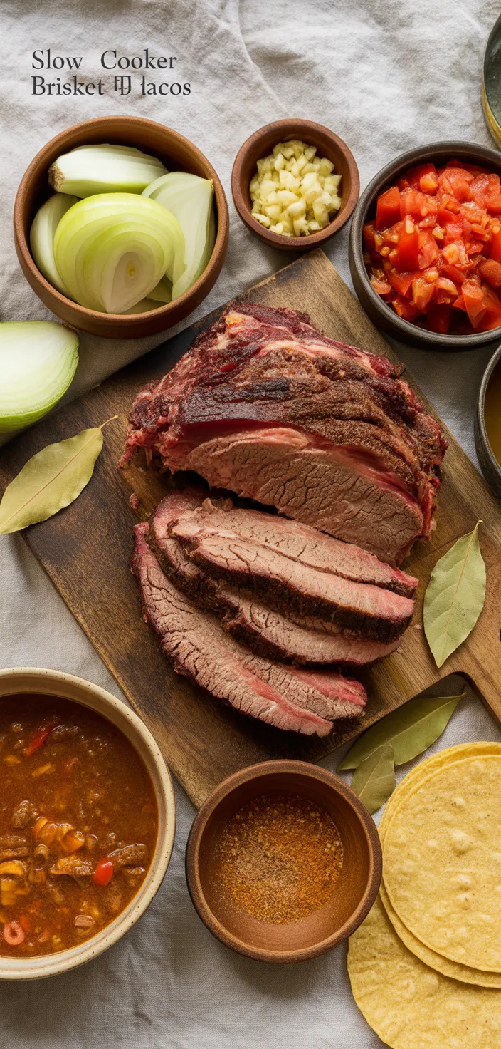 Ingredients photo for Slow Cooker Brisket Tacos Recipe