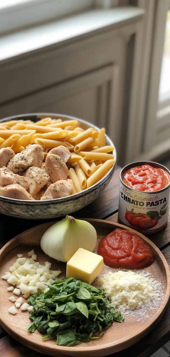 Ingredients photo for Tomato Spinach Chicken Pasta Recipe