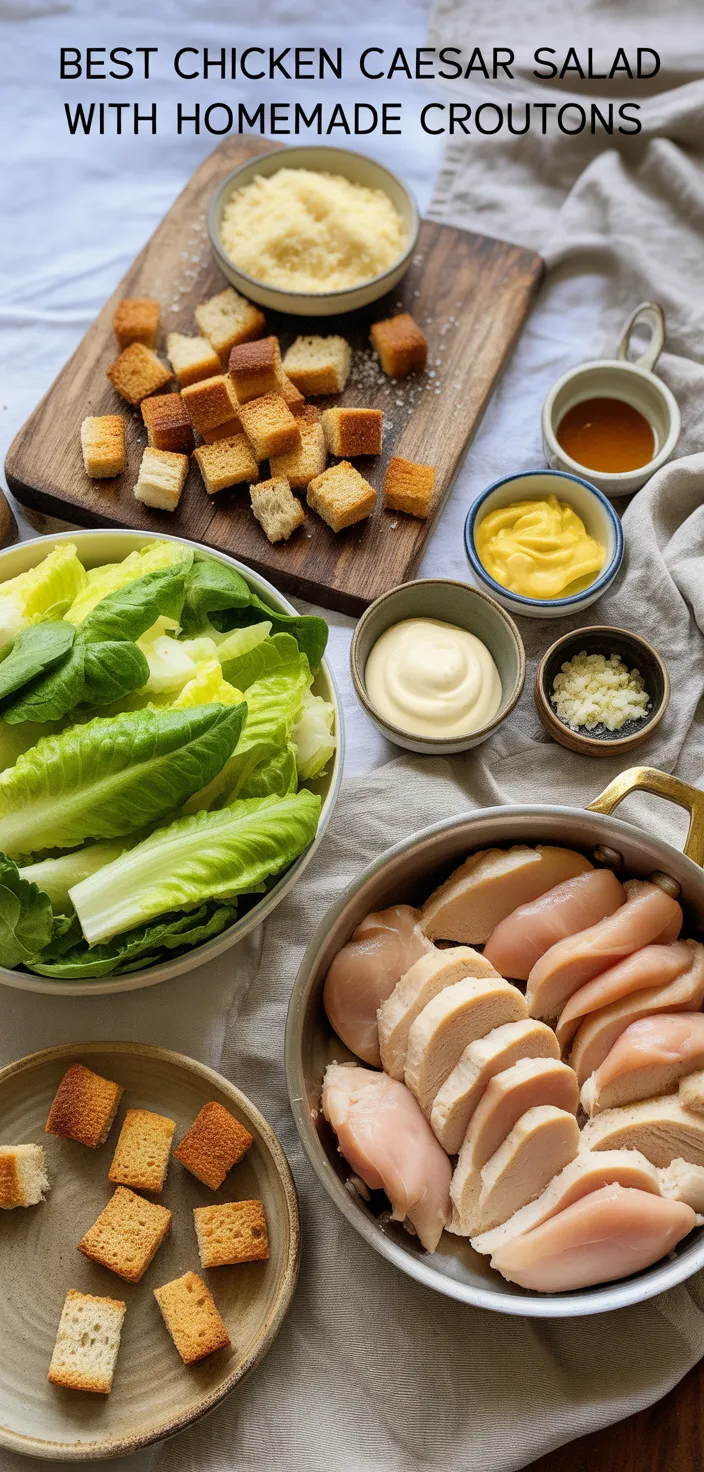 Ingredients photo for BEST CHICKEN CAESAR SALAD WITH HOMEMADE CROUTONS Recipe